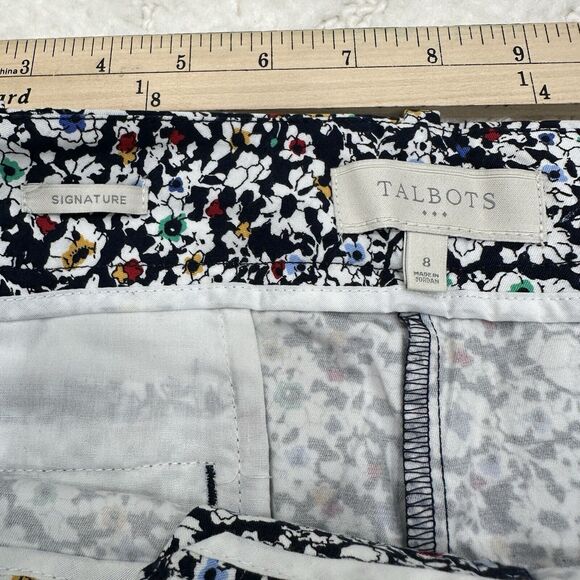 Talbots Signature Crop Chino Pants 8 Women's Blue Ditsy Floral Navy Casual NEW - Picture 5 of 10